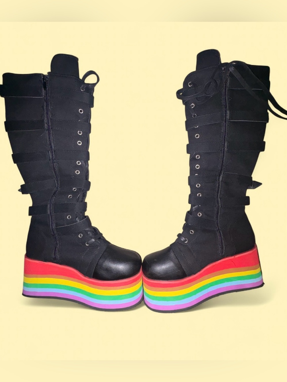 Rainbow 🌈 Platform Knee High Boots - Women’s 10 / Men’s 8.5 Goth Rave Y2K 🌈 - Picture 4 of 4